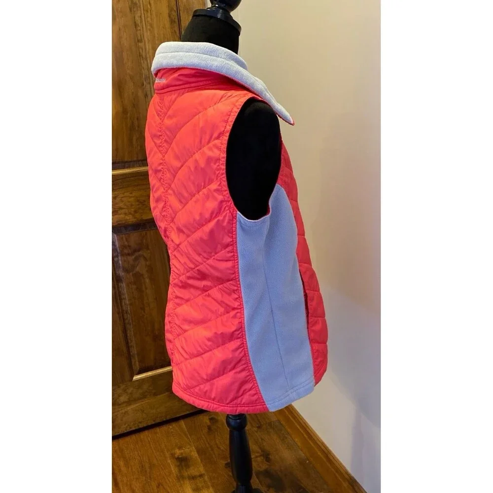 Columbia Vest Women Full Zip Pink Orange Quilted Sz XL Outside/Inside‎ Pockets